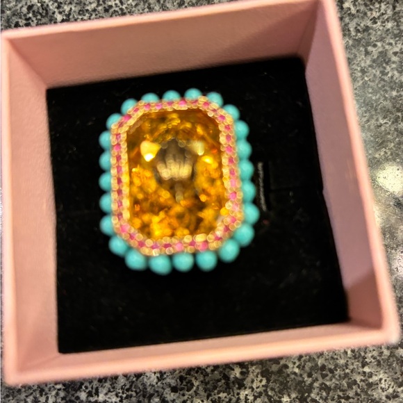 Kurt Geiger Gold and Turquoise Ring, size 6-6.5. - Picture 2 of 11